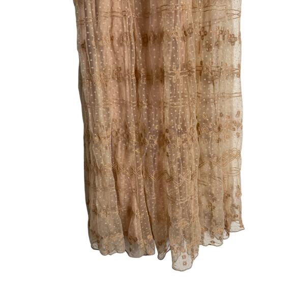 Sundance Nude Embroidered Chiffon Mesh Swiss Dot Slip Midi Dress Size Medium - Picture 7 of 11